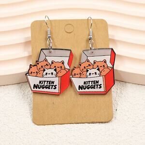 Cute Kawaii Kitty Cat Kitten Nuggets Acrylic Dangling Drop Earrings